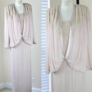 Sz S// Judith Ann Creations Flapper Gatsby Wedding dress// Beads Sequins Sparkle silk