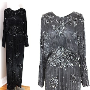 sz M//Fabulous Judith Ann Black beaded sequined dress//long gown