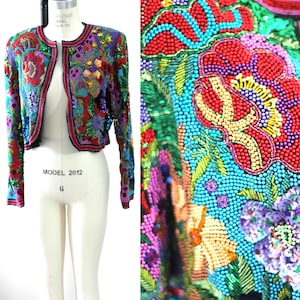 Sz M//Heavily Beaded Tapestry Sequin Bolero// Rare Jacket// Heavy