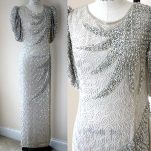 Size 8//White Vintage Judith Ann Creations//Heavy Pearl Beaded Gown//Vintage Bridal