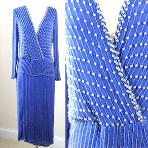 Sz S//Judith Ann Creations V neck Royal blues dress with beads//Formal &quot;crystal&quot; style beads