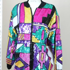 Sz 1X//Plus Size Vintage fully sequined Coat// Heavily Beaded Colorful  Jacket