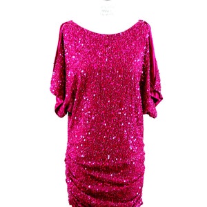 Sz 0//Fun & Fabulous Fuschia Pink Sequin Dress//Cold Shoulder Ruched Party Dress