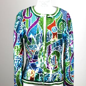 Size M//Vittadini Sequin Jacket// Bright colors funky pattern jacket
