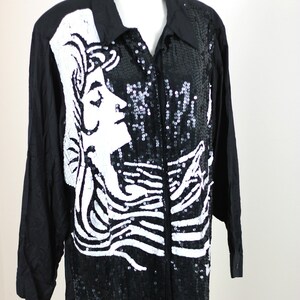 Sz XL//Black Novelty Syrene Blouse Shirt// Sequin Shirt Anthony Mark Hankins