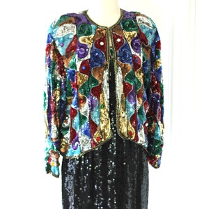 Size Large// AMAZING Judith Ann Creations Sequin Beaded Jacket w Dress// Silk Sequin Beads//Black Dress