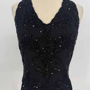 Size S//Vintage Black Beaded Halter Top//90s Evening Glam with Intricate Bead Embroidery