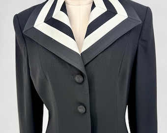Taille 10//80s Power Blazer Noir Blanc Rayé