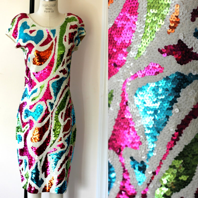 Mod Hand sequined Adrienne Vittadini vtg Dress