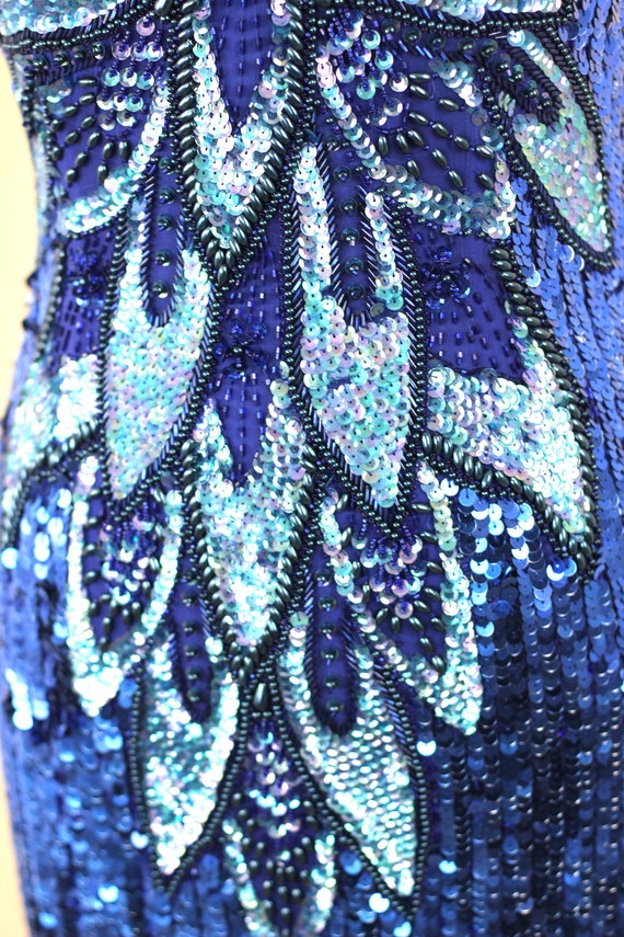 Sz 4 gatsby Flapper Blue Peacock Sequin Dress Beaded Etsy Canada
