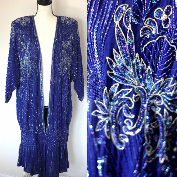 Sz Small// Stunning Vintage Long Sequined Duster/… - image 1