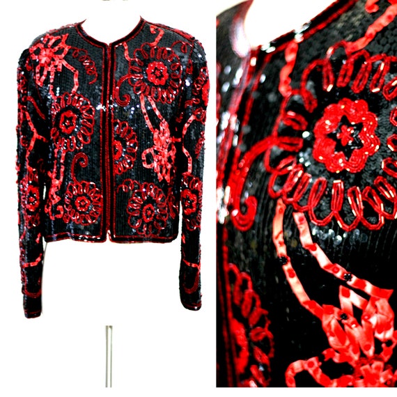 Sz M//Soutache Sequin Beaded Jacket// Ribbon Judit