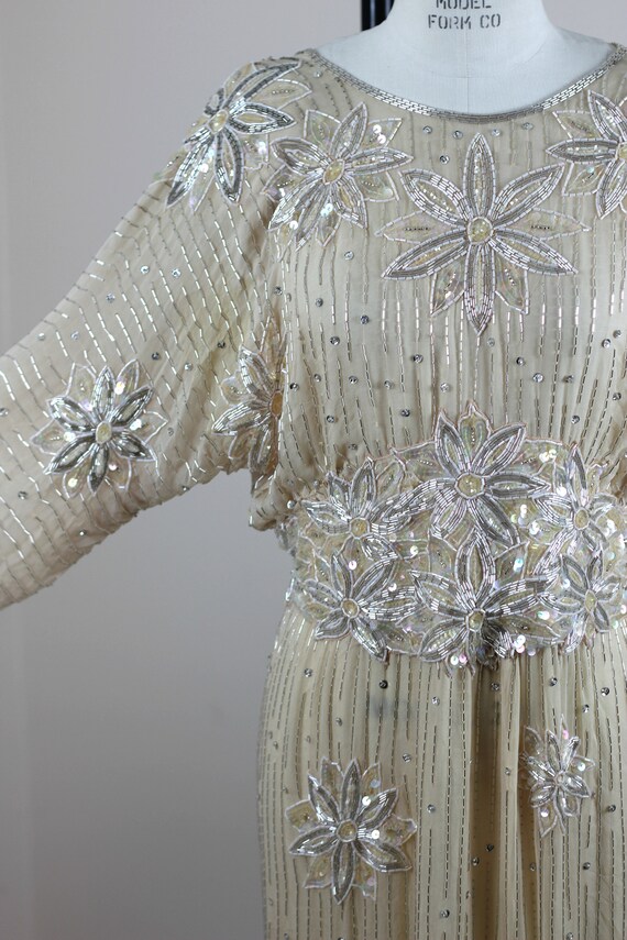 Size M//Stunning Blouson Champagne Silk Beaded We… - image 6