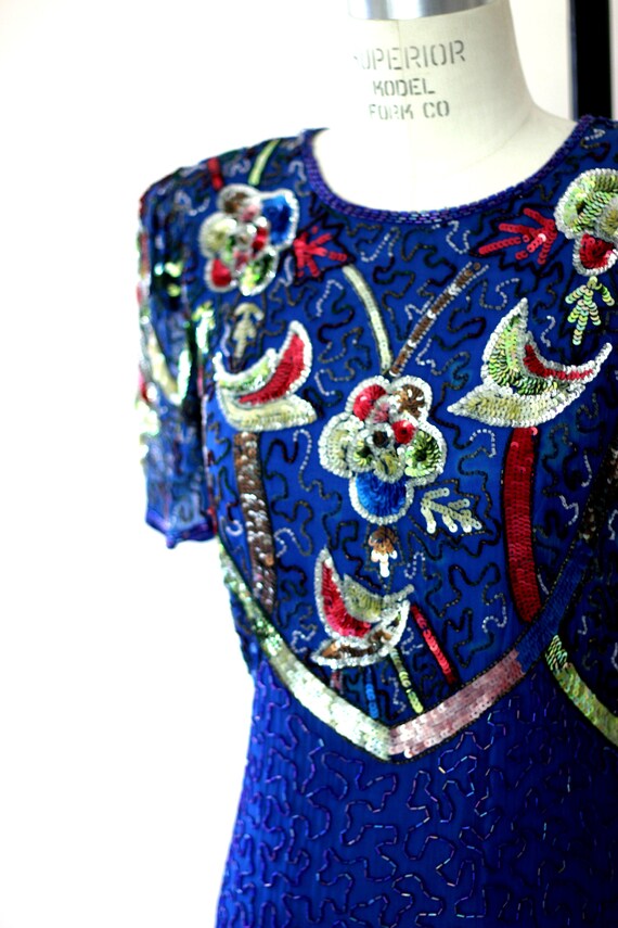 Sz M//Beautiful Vintage Sequin colorful beaded dr… - image 3