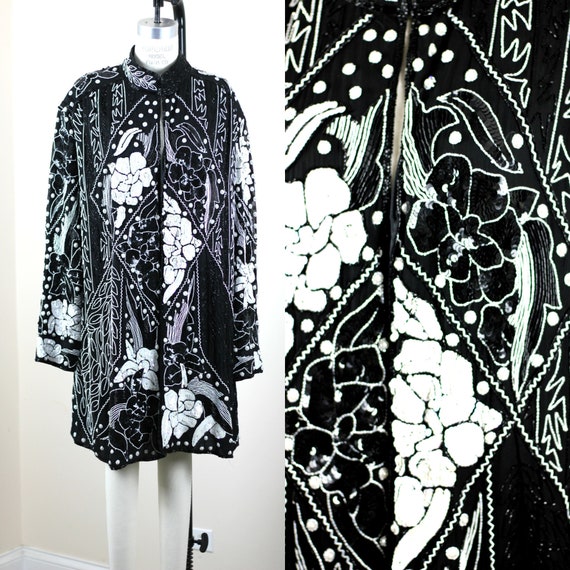 Plus sz 2X// Black White Sequin Beaded Duster// L… - image 1