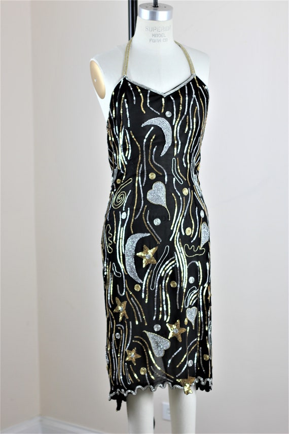 Sz S// 2 Pc Stars Moons Silver Gold Duster & Dress// Vintage