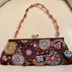 Vintage Funky Brown Beaded Purse