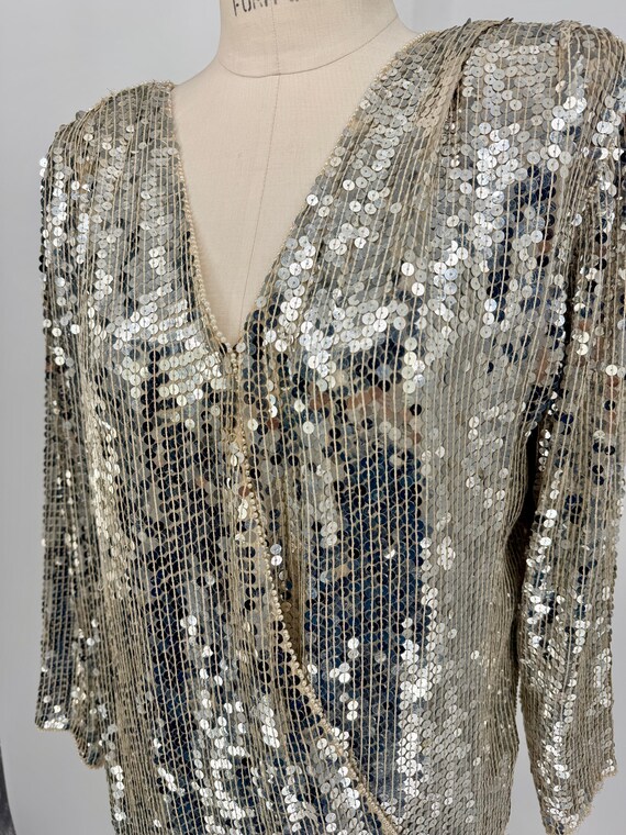 silver sequin flapper dress Whitewed Vintage Bling Sequin Fringe 1920s 20's Flapper Clothing Dress XS Silver