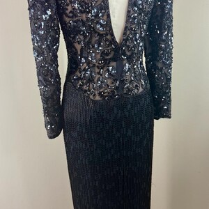 Size 6//Lillie Rubin V Neck Black Long Gown//Heavily Beaded Keyhole Back Long Dress image 8