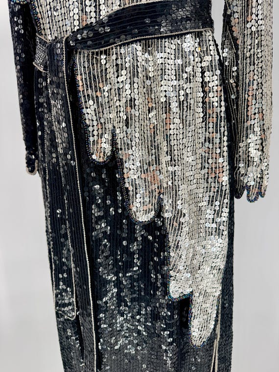 Sz S//vintage Judith Ann Black & Silver Sequin Sheath Dress//80s Art Deco Dress With Removable Belt
