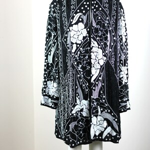 Plus sz 2X// Black White Sequin Beaded Duster// Long Jacket// Sequin coat image 4