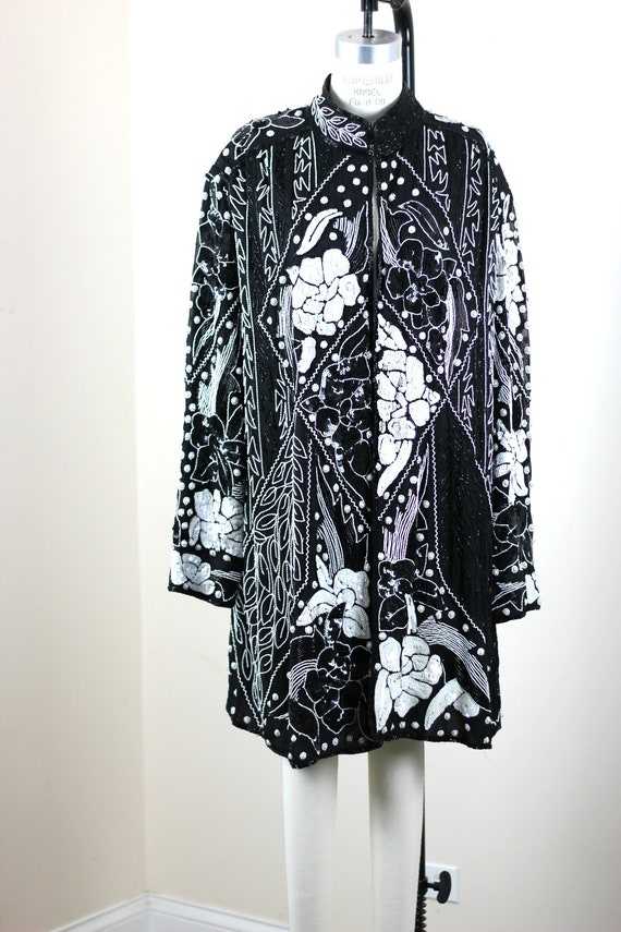 Plus sz 2X// Black White Sequin Beaded Duster// L… - image 4