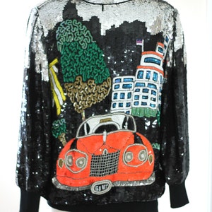 Sz Medium// Unique LIzzo Car Sequin Black Bomber Jacket// Beaded embellished