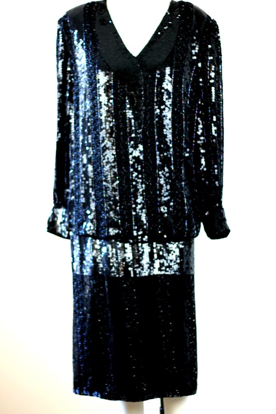 Plus Sz 1X// Judith Ann Creations Black Sequin be… - image 6