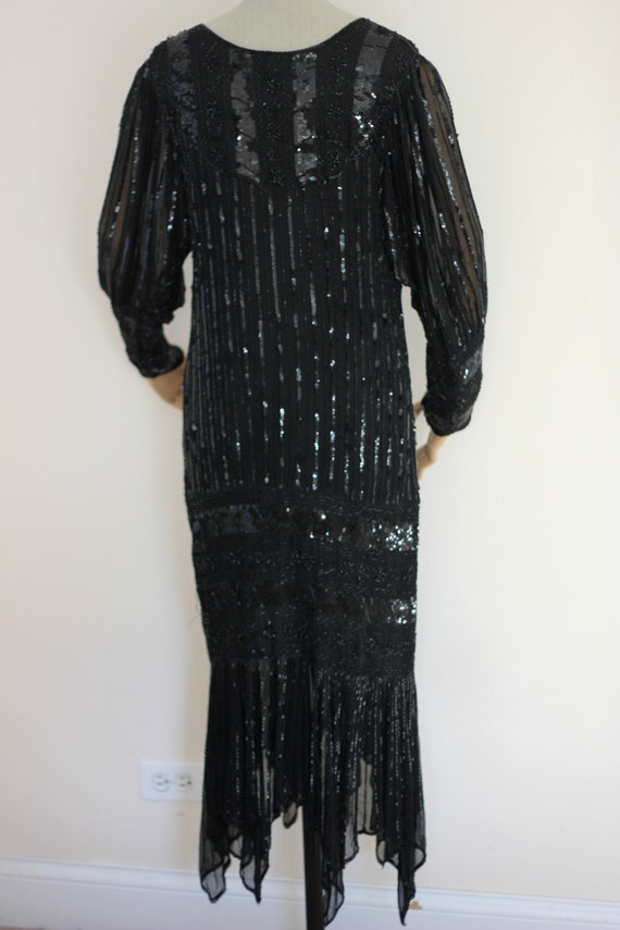 Sz S//Gatsby Style Black Sequin Gown//Sheer Sleev… - image 5
