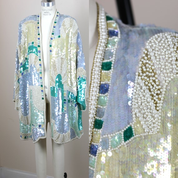 Sz 2x//art Deco Outstanding Beaded Sequined Coat// Oversized
