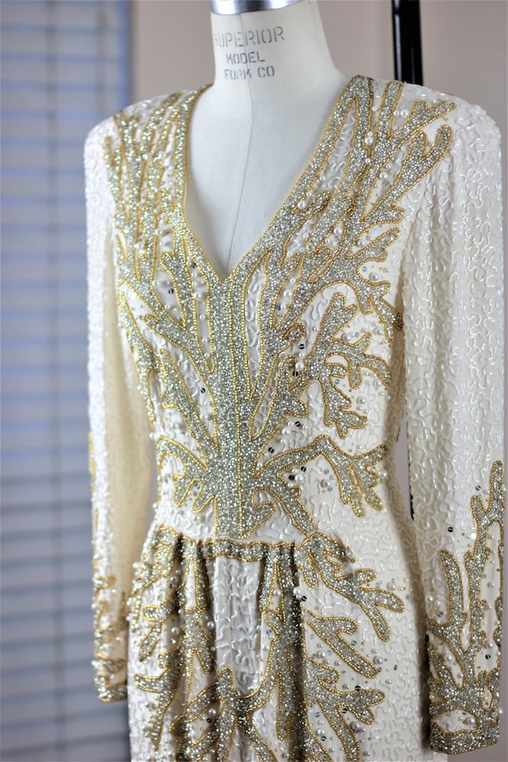 Sz  6// Heavily Beaded Formal Gown// Pearl beaded… - image 3