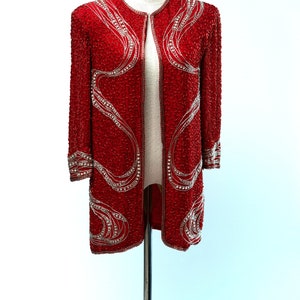 Sz 6// Naeem Khan Riazee Red Pearled Jacket// Beaded sequined image 2