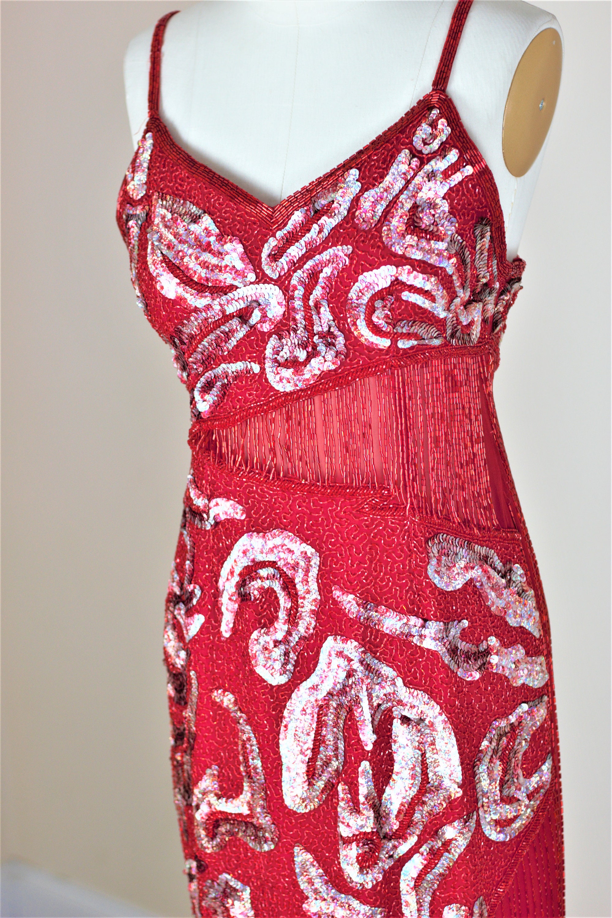 red sequin dress ebay Strapless Red Sequin Evening Gown, Womens dress size large formal,Prom Dress
