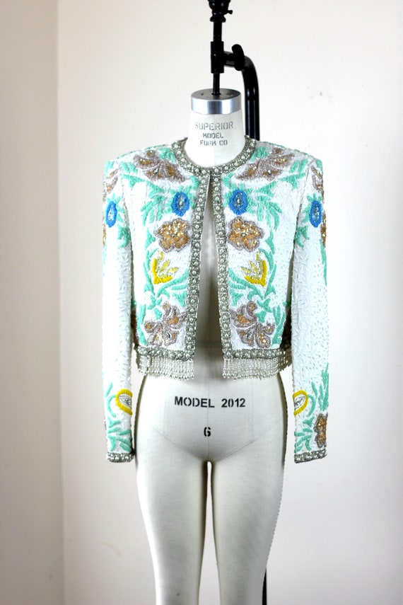 Sz S// Victoria Royal Ltd Heavily Beaded Shrug// … - image 2