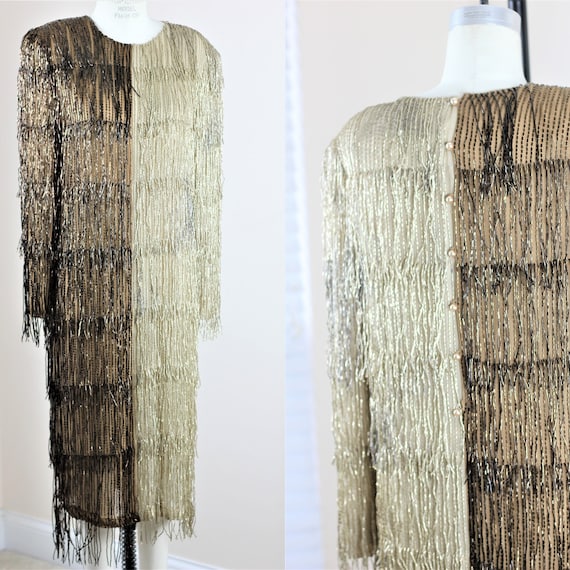 Sz 8//Couture Beaded Dress// Heavily Fringe Beaded