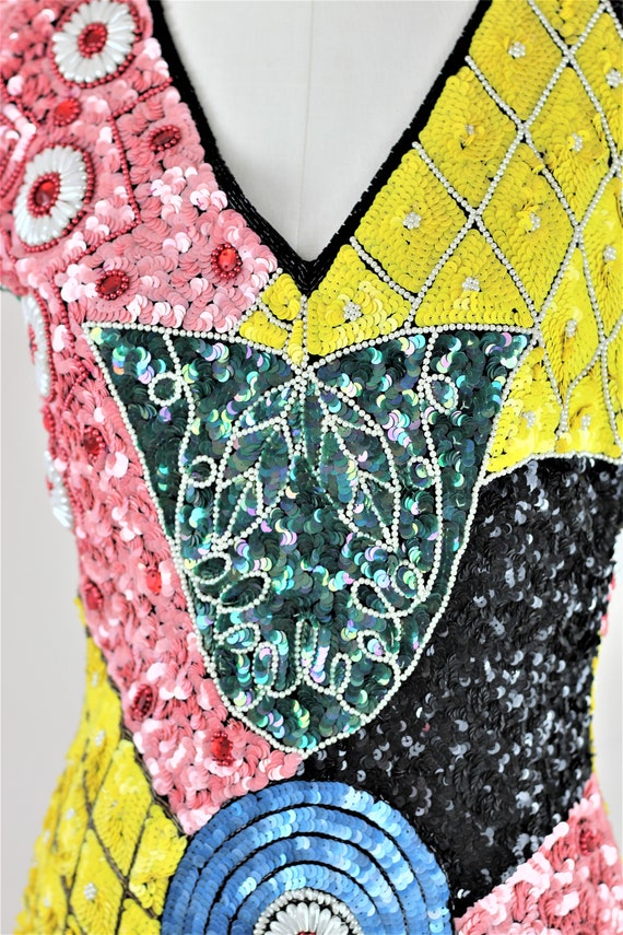 Sz M// Heavily Embellished Funky Sequins Beads Dr… - image 4