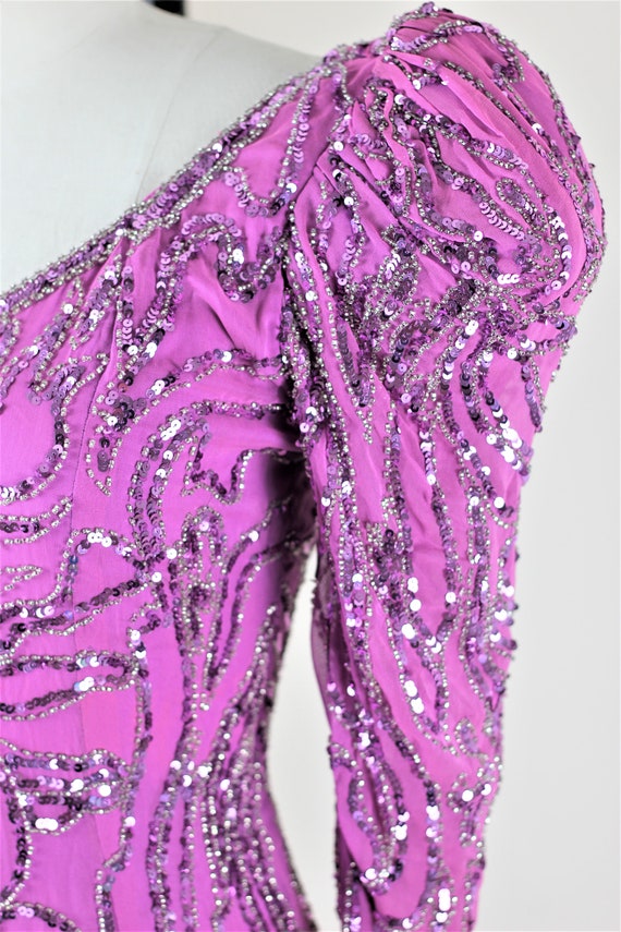 Sz 4// 1980s Purply Pink Sparkle gown// Sequin be… - image 5