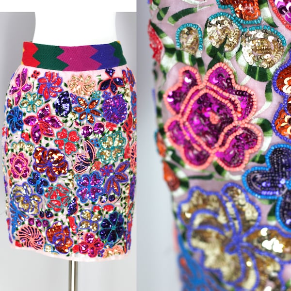 Sz 0// Vtg Couture Skirt Heavily beaded//embellished sequin skirt