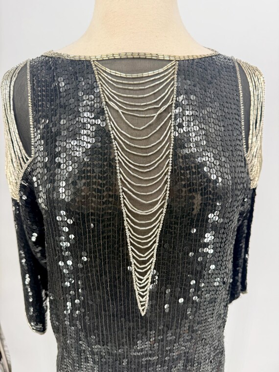 Sz XS//Cache Art Deco Beaded Sequined Tunic with … - image 2