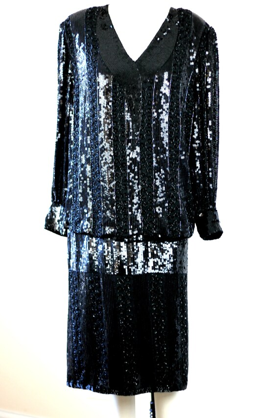 Plus Sz 1X// Judith Ann Creations Black Sequin be… - image 2