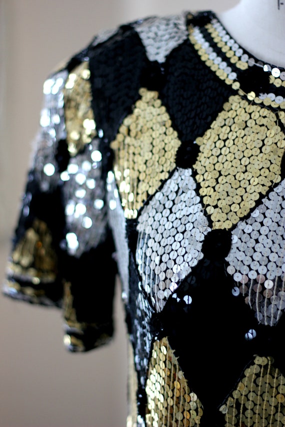 Sz S//Geometric Sequined Beaded  Dress// vintage … - image 6