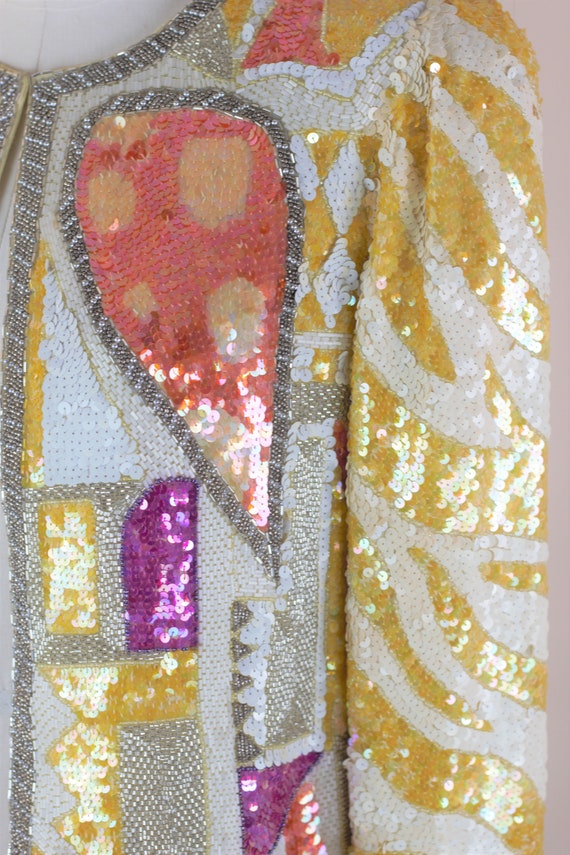 Sz M// Darling Short Colorful sequin jacket// Vtg… - image 4
