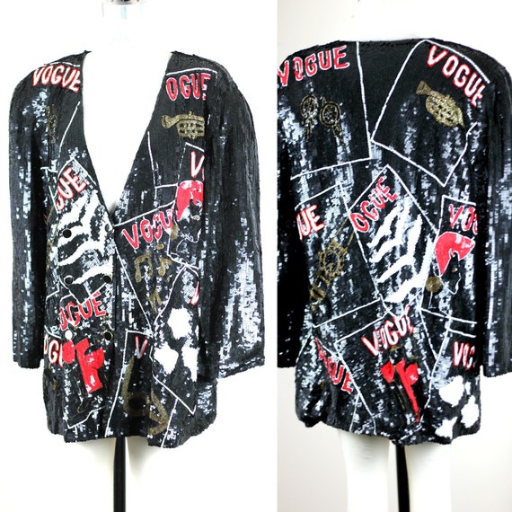 Sz L// Vtg Sequin Blazer// Vogue Strike a pose Mad
