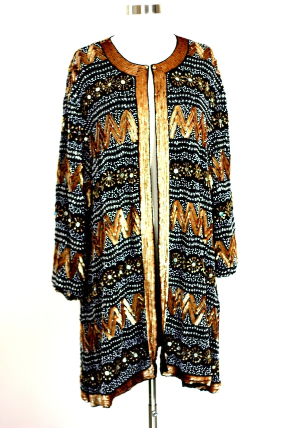 2x//Heavily Beaded Sequin Black Duster// Plus siz… - image 5