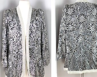 Sz 2x// Gatsby style Sequin silk beaded top// Cocoon style jacket