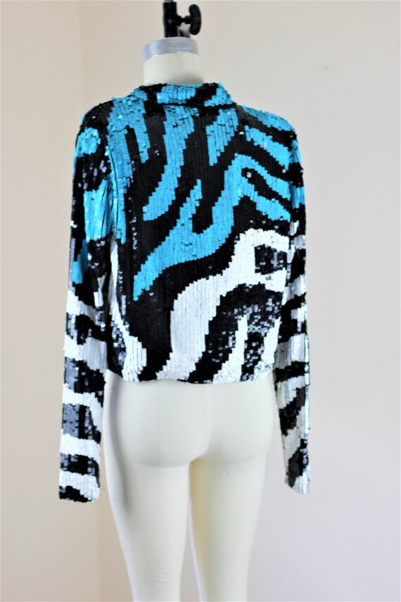 Sz 4// Zebra Turquoise Sequin jacket// Cropped Be… - image 3