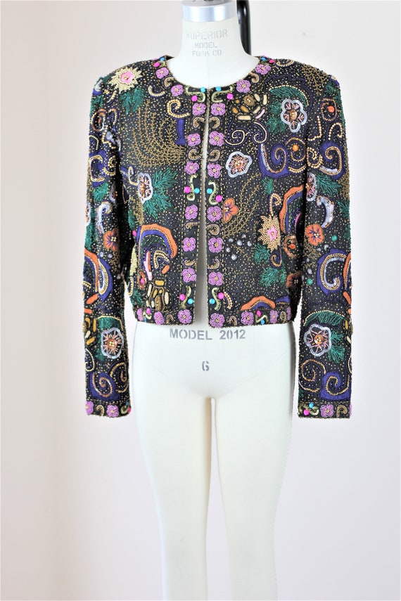 Sz M// Heavily Beaded Vtg Jacket// Sequin Embelli… - image 2