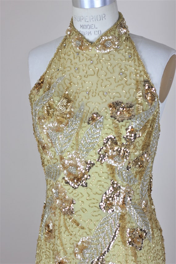 Sz 6// Vintage Beaded couture dress// Long gold g… - image 4