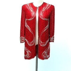 Sz 6// Naeem Khan Riazee Red Pearled Jacket// Beaded sequined image 4