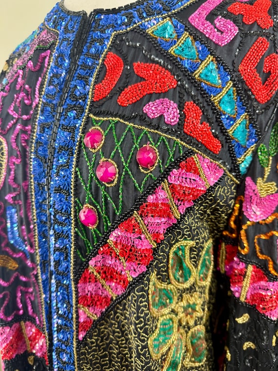 Sz S//Exquisite Long Patchwork Sequin Jeweled Bea… - image 9